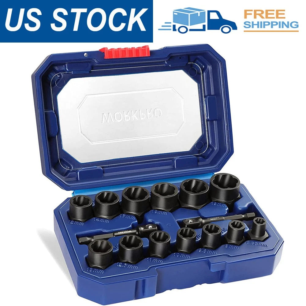 Workpro Impact Bolt & Nut Remover Set 3/8” Drive Bolt Extractor New