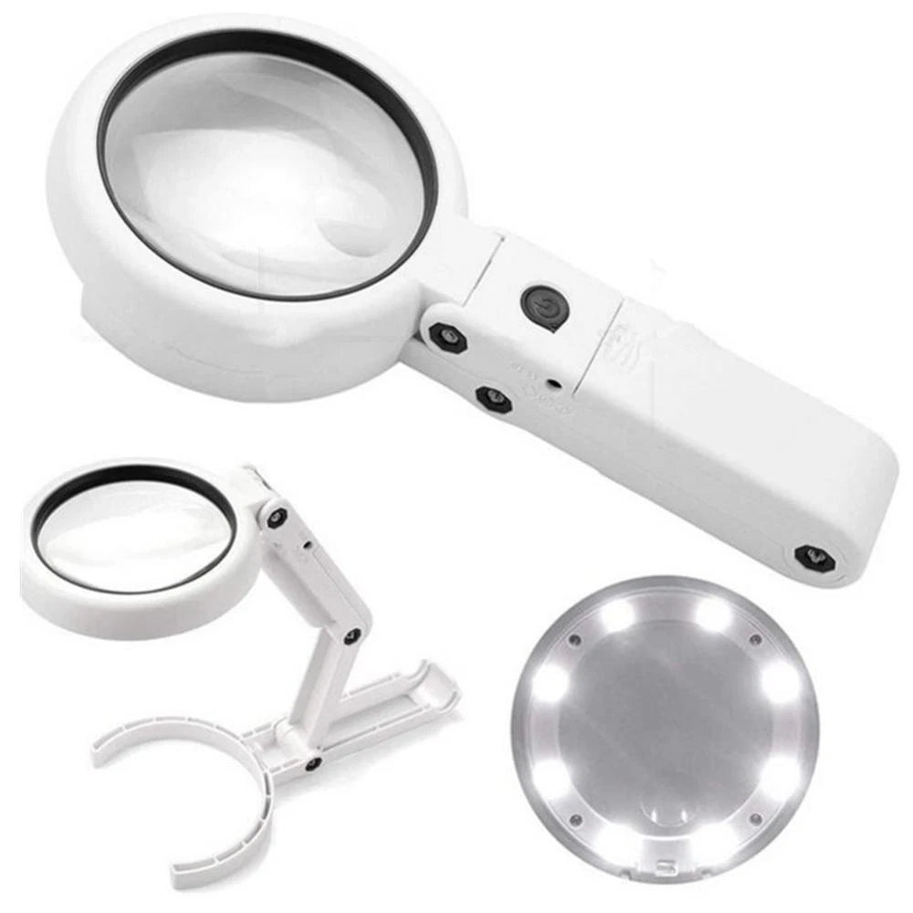 11x 8-LED Light Glass Magnifier Magnifying Tool Foldable Stand Hand