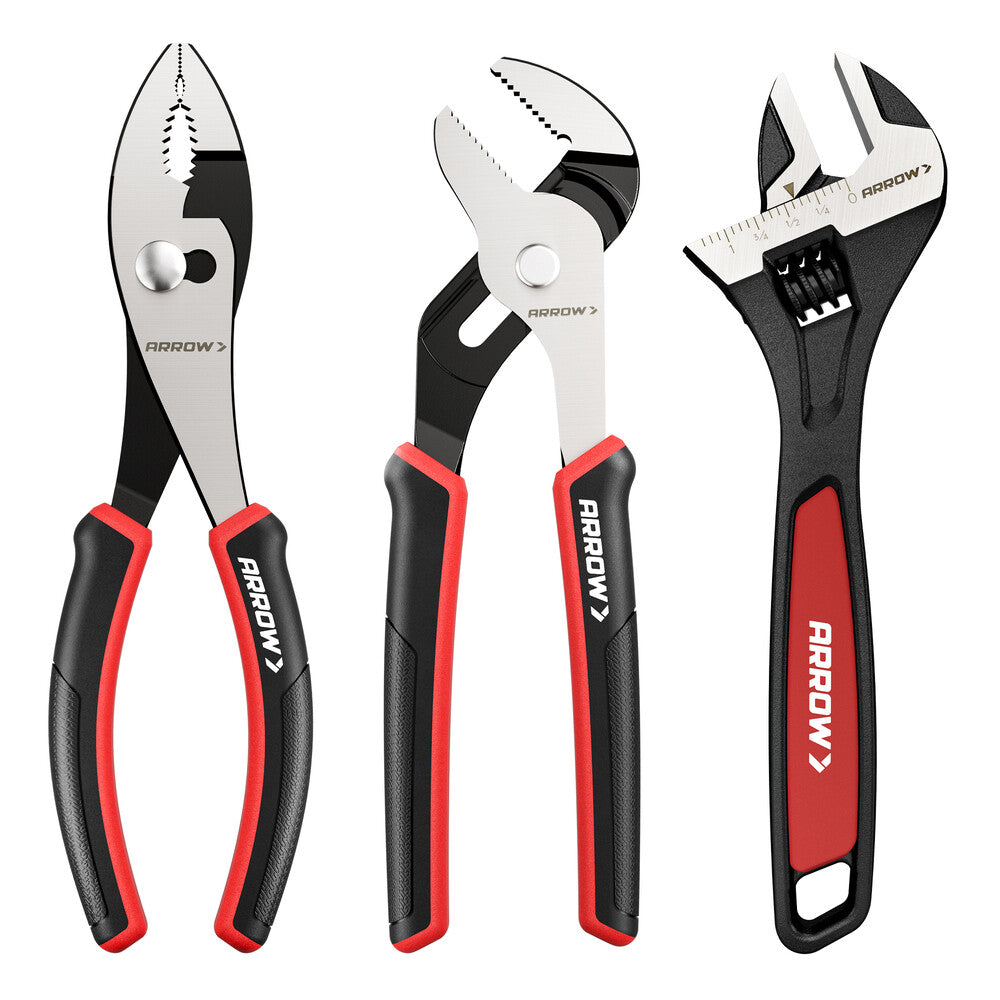 ARROW 3PCS Plier Wrench Set 8" Adjustable Wrench