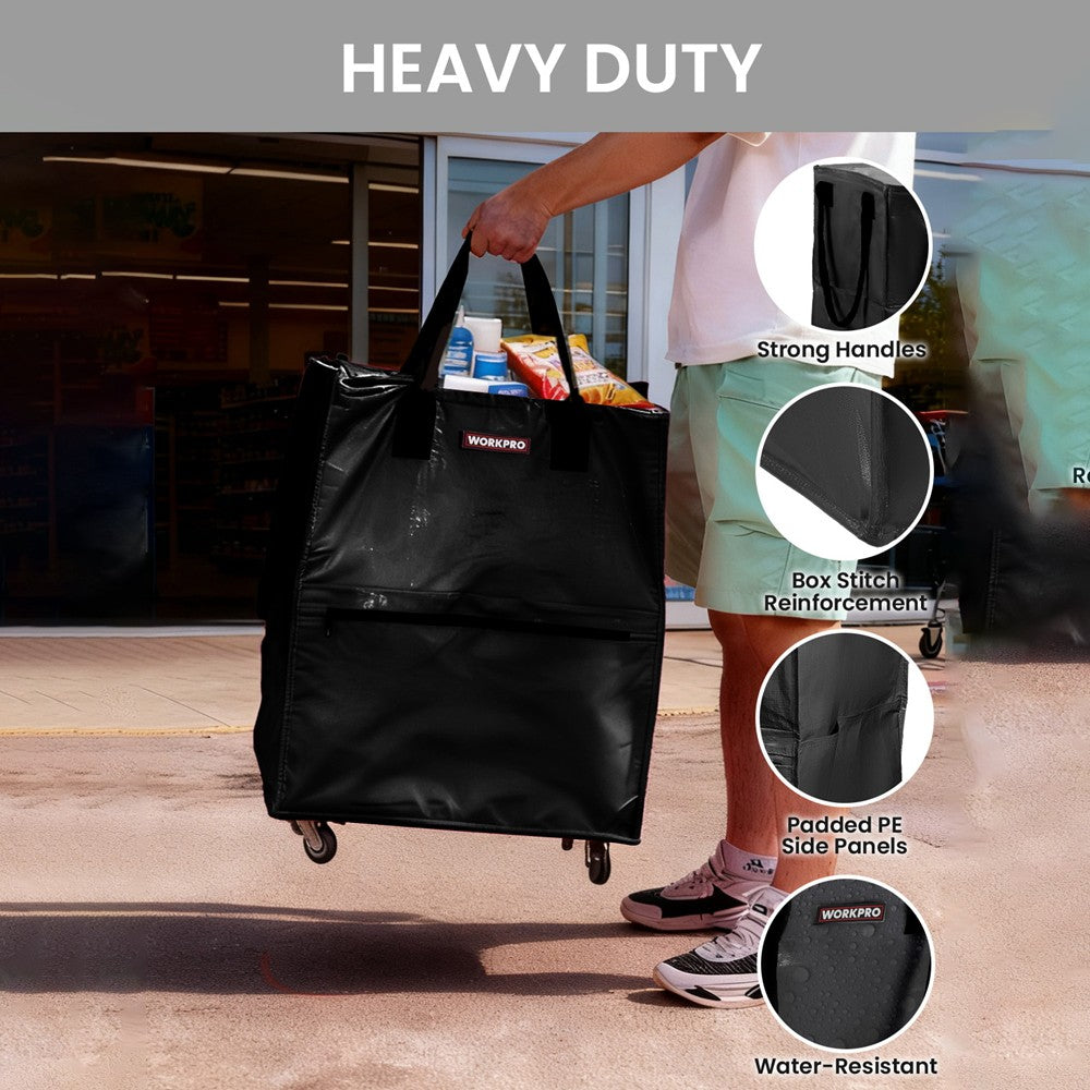 Medium Reusable Grocery Bag 4 Wheel Heavy Duty Rolling Shop Tote