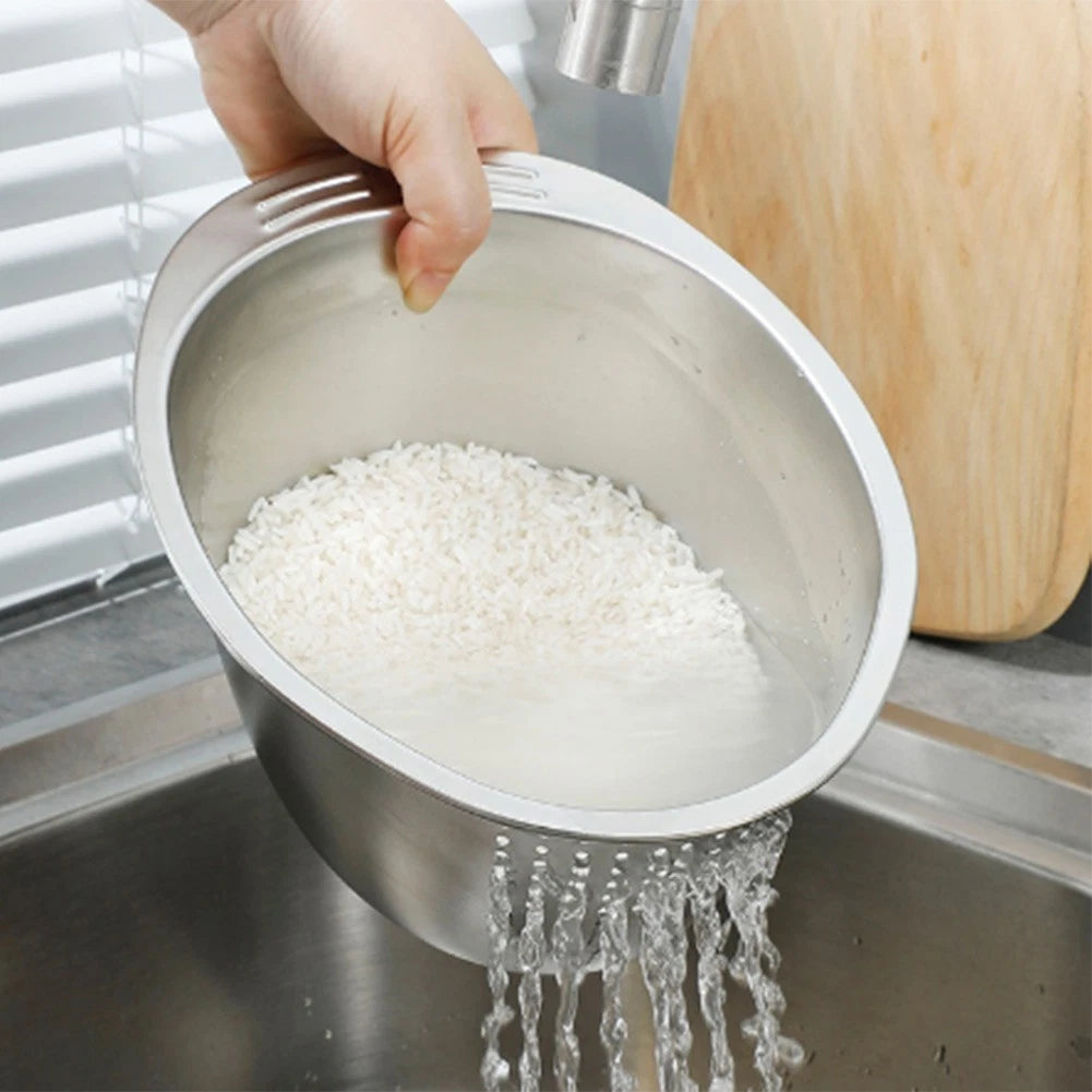 304 Ss Kitchen Rice Washing Bowl Stainless Steel Colander Strainer