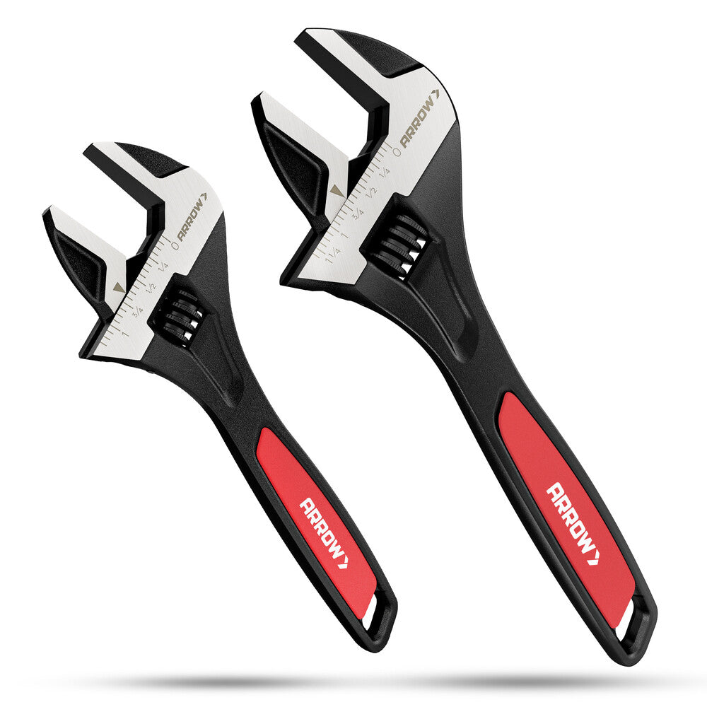 ARROW 2PC 8" 10" Adjustable Wrenches Inch/Metric Cr-V Steel Wide Jaw