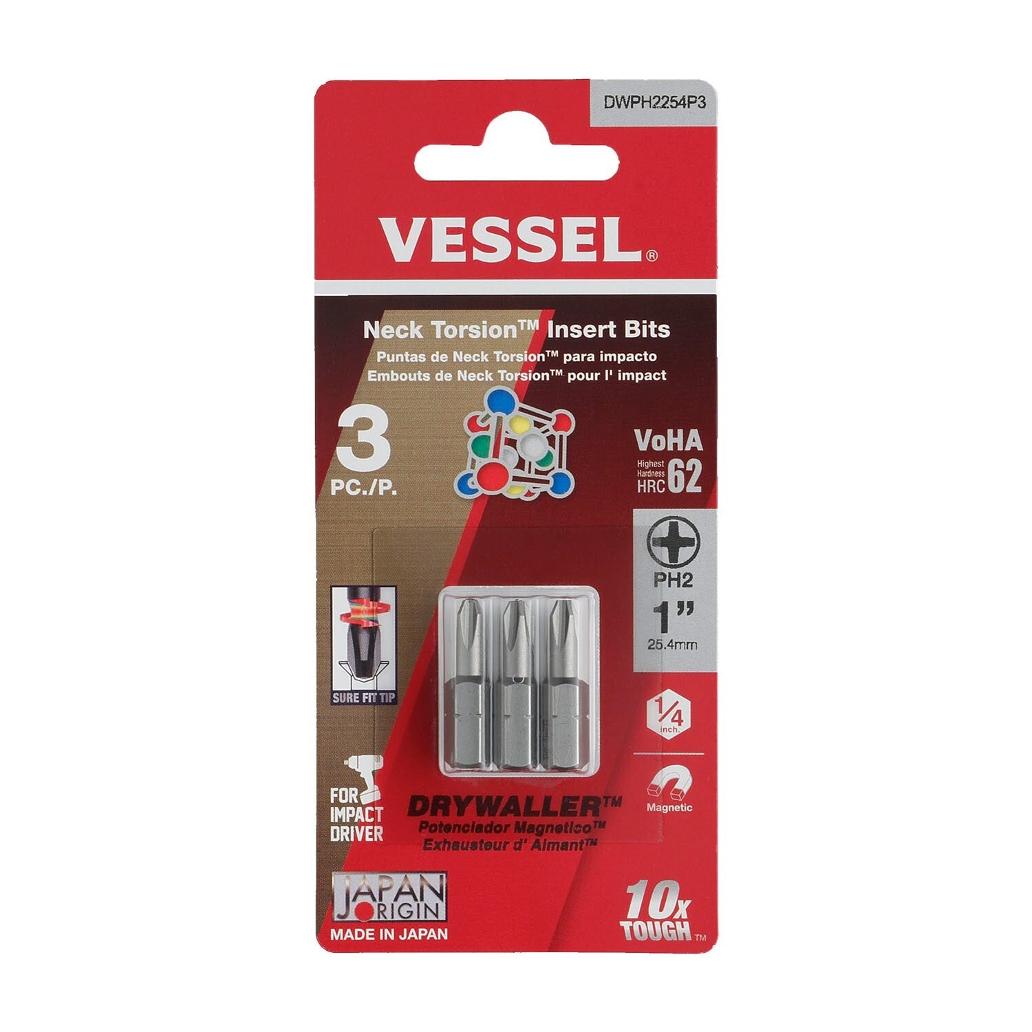 Vessel 3pc DRYWALLER Insert Impact Bits