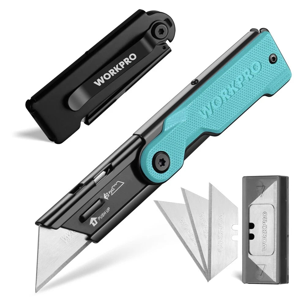 WORKPRO Heavy Duty Stainless Steel Folding Utility Knife 10PC Blade Quick Change
