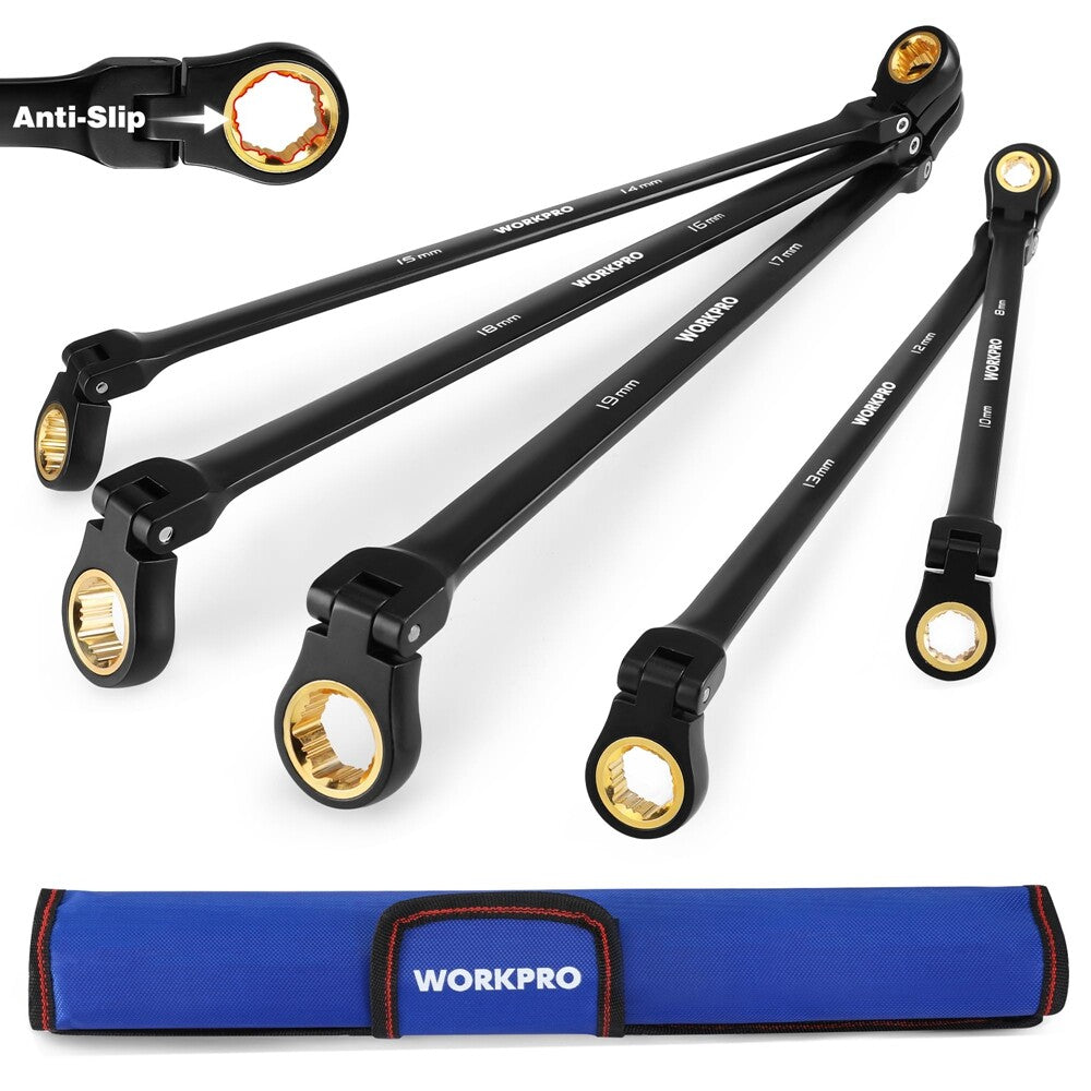 WORKPRO Extra Long Ratcheting Wrench Set-5PCS Combination Anti-Slip