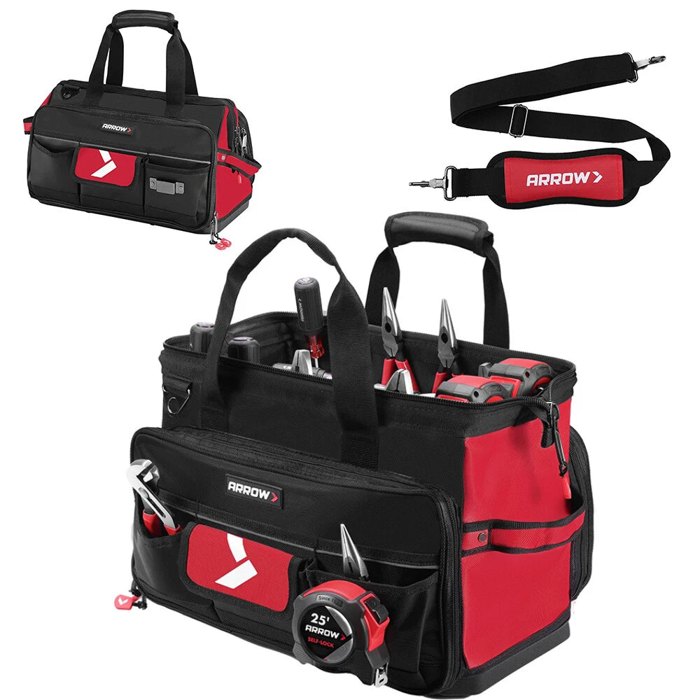 Arrow 17" Large Heavy Duty Tool Bag Zippered Wide Open Mouth Toolbag