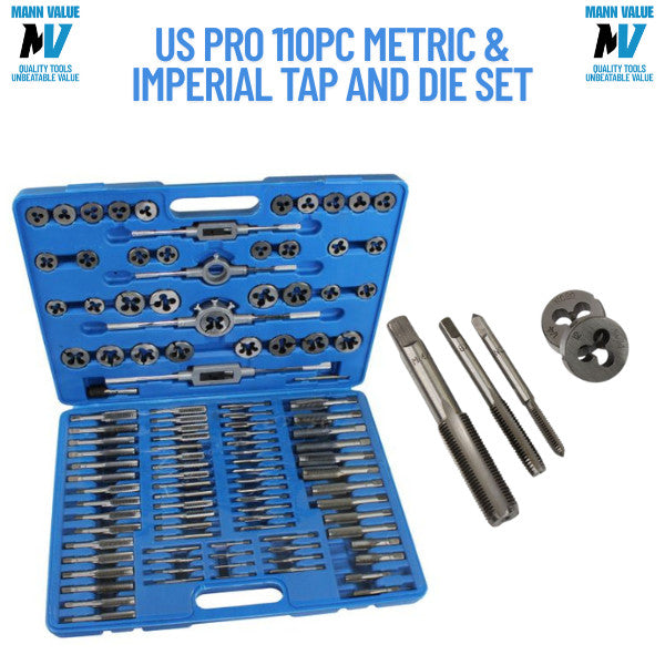 US Pro Tools 110 Piece AF/Imperial & Metric Tap And Die Set