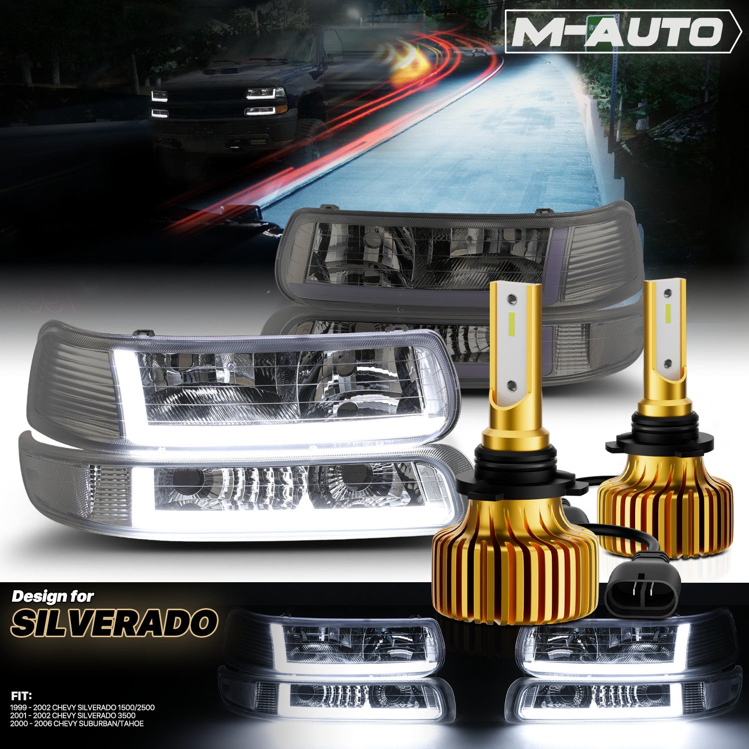 [DRL LIGHT BAR] Smoke Headlight+Bumper w/6500K LED Bulb