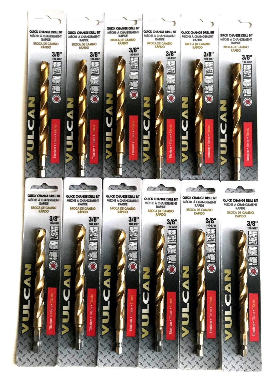 12 Vulcan 3/8" Titanium Quick Change Drill Bits