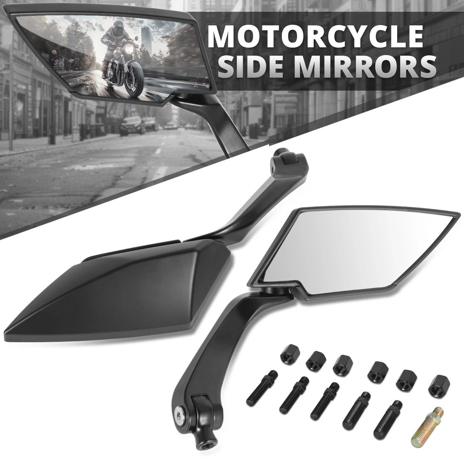 Fit Universal Naked Bike Black Convex Anti-glare Chrome Glass Side