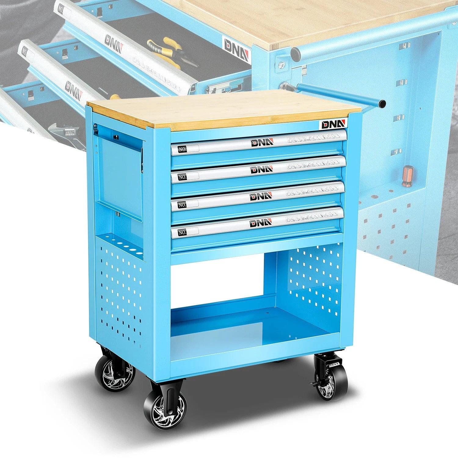 4 Drawers Roller Tool Chest Cabinet Wood Top Garage | Built Supply Co