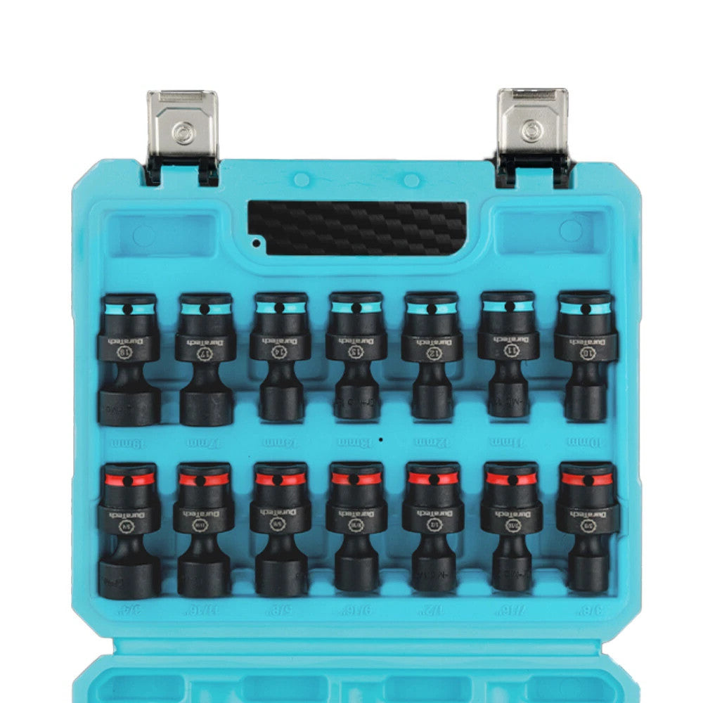 DURATECH 14PCS 3/8" Universal Impact Swivel Socket Set Shallow Wobble