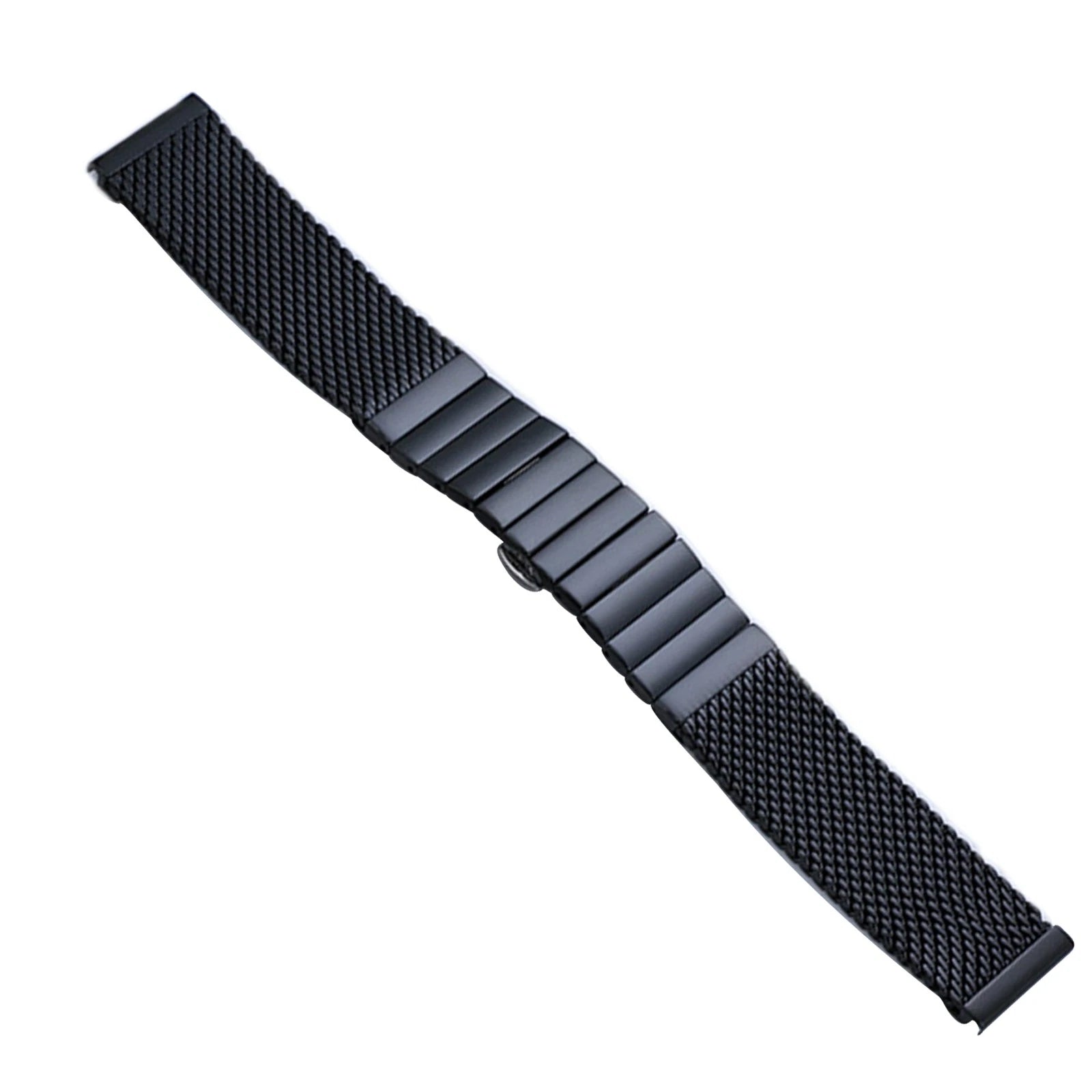 Silver/black Milanese Mesh Web+strip Stainless Steel Watch Band Strap