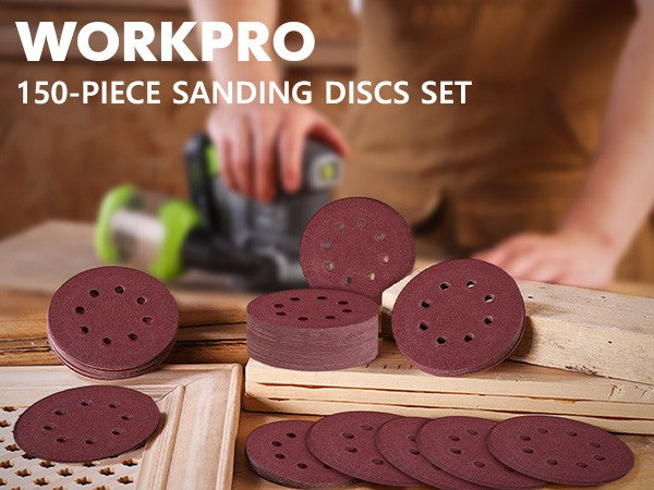 WORKPRO 150-Piece Sanding Discs Set for Random Orbital Sander by WORKPRO