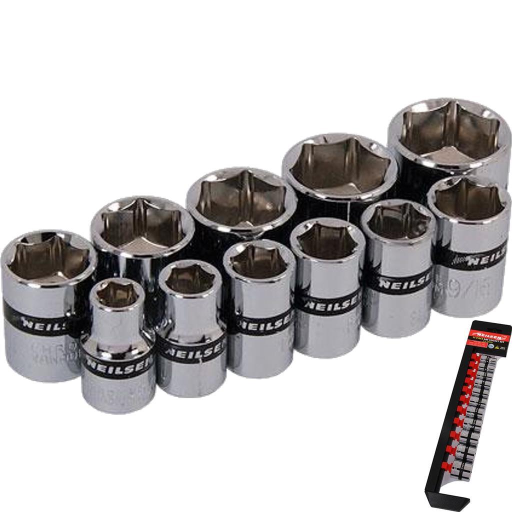 Neilsen 11pc SAE Sockets 5/16" - 7/8" Socket Set 3/8" Drive 6pt With Rail by Neilsen