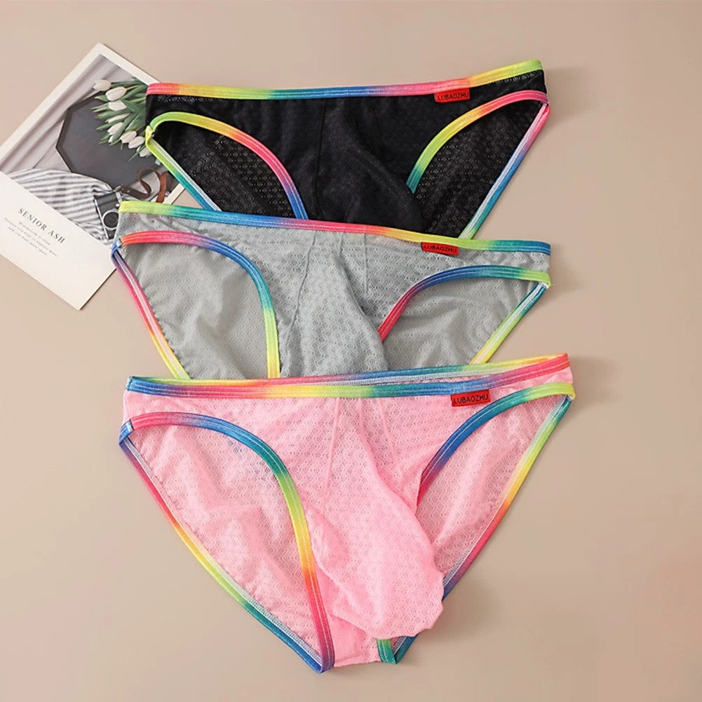 Mens Transparent Mesh Underwear Breathable Low Waist Briefs See