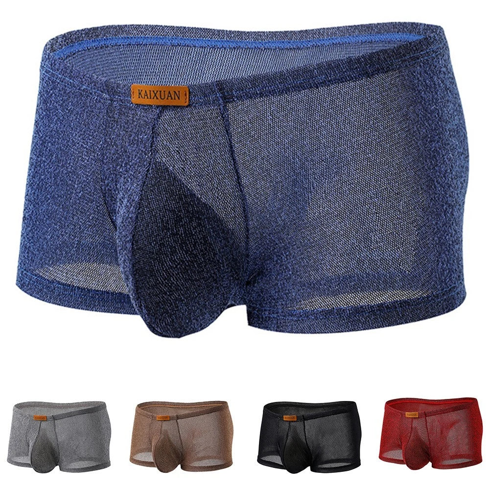 Men's Polyester Spandex Boxer Shorts Breathable Mesh With U Pouch