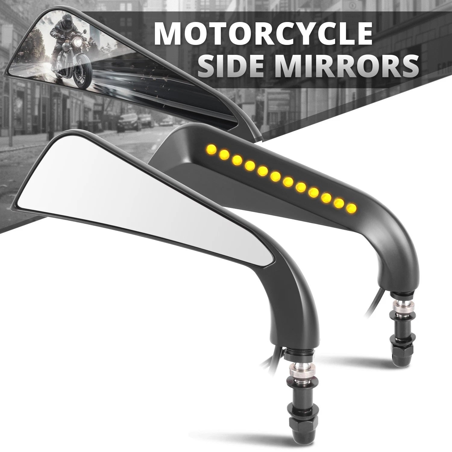 Fit Universal Naked Bike Cruiser Axe Black Cover Chrome Glass Side