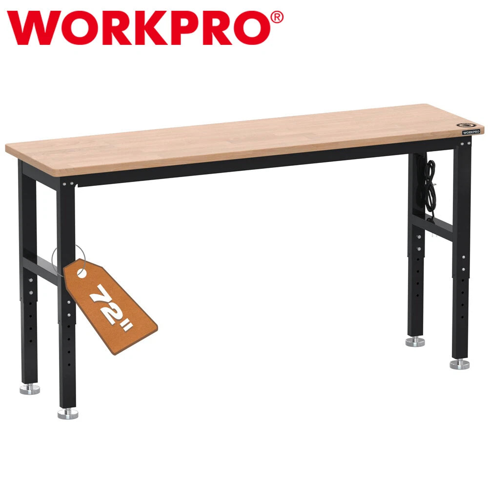 Workpro 72" Adjustable Workbench Garage Workbench Power Outlets