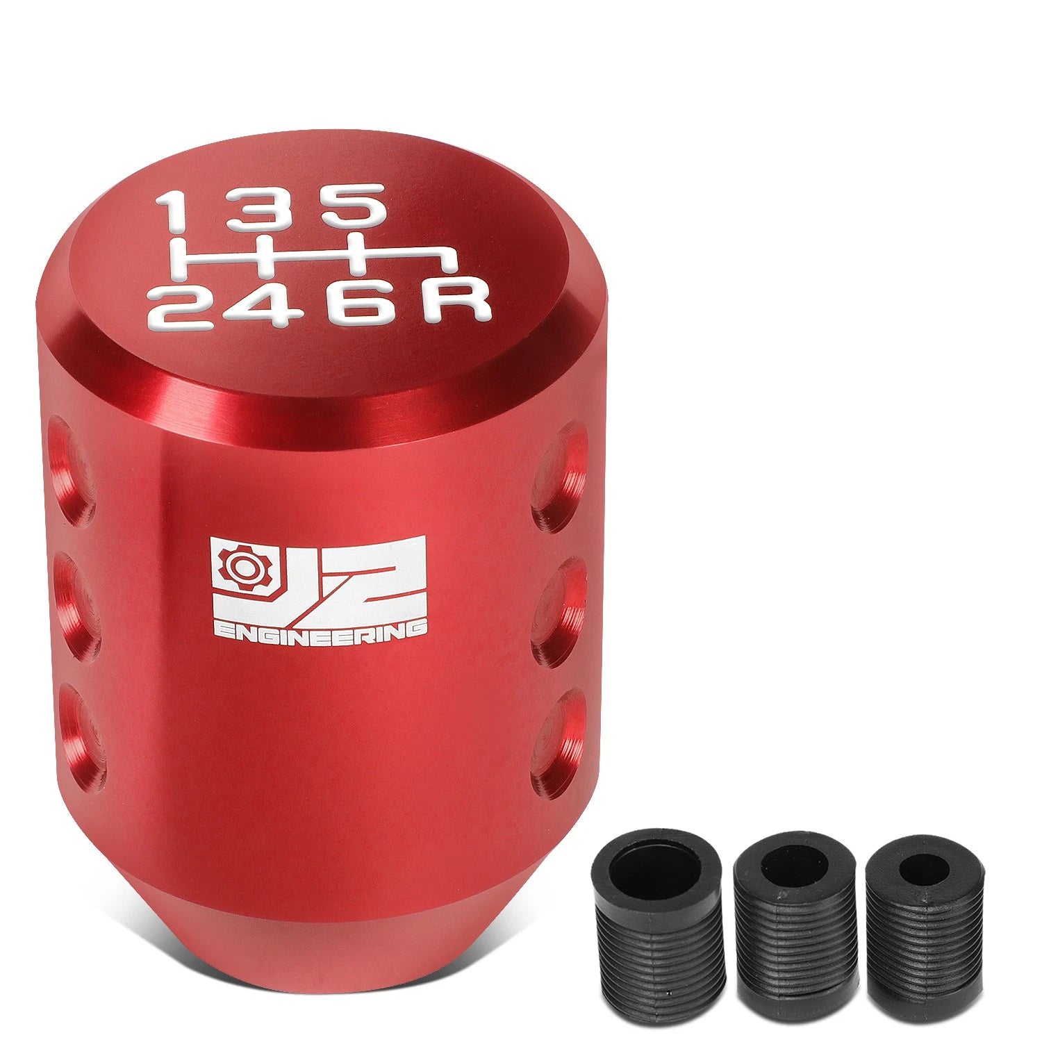 J2 Universal Aluminum Cylindrical Design Shape Shift Knob Red W/