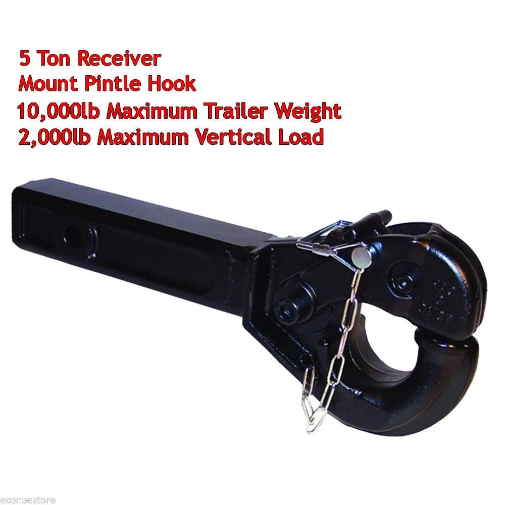 5 Ton Receiver Haul Tow Mount Pintle Hook 2" Receiver Hd Forge Steel