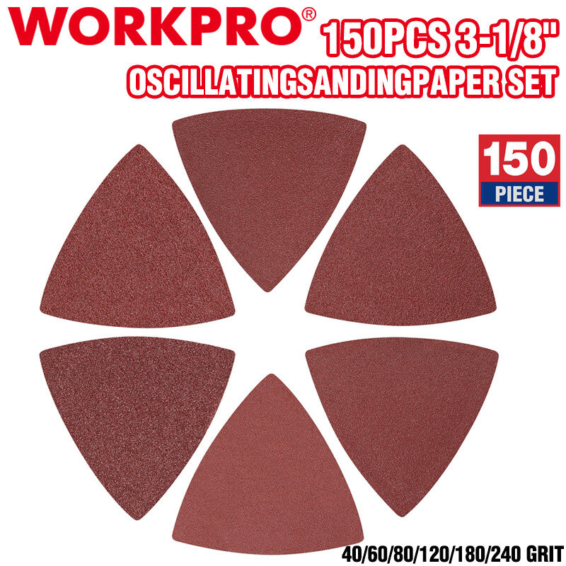 WORKPRO 150PCS Triangle Sanding Pads for Oscillating Tool