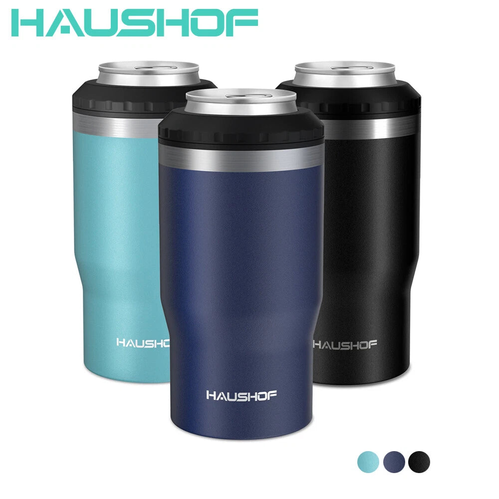 HAUSHOF 12 oz Stainless Steel Can Cooler 4 in 1 Double Walled Can Insulator Cans