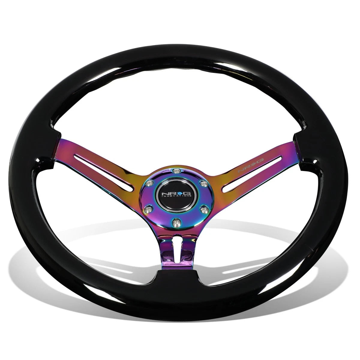 Nrg Reinforced 35cm 3"deep Dish Neo Chrome Spokes Colored Wood