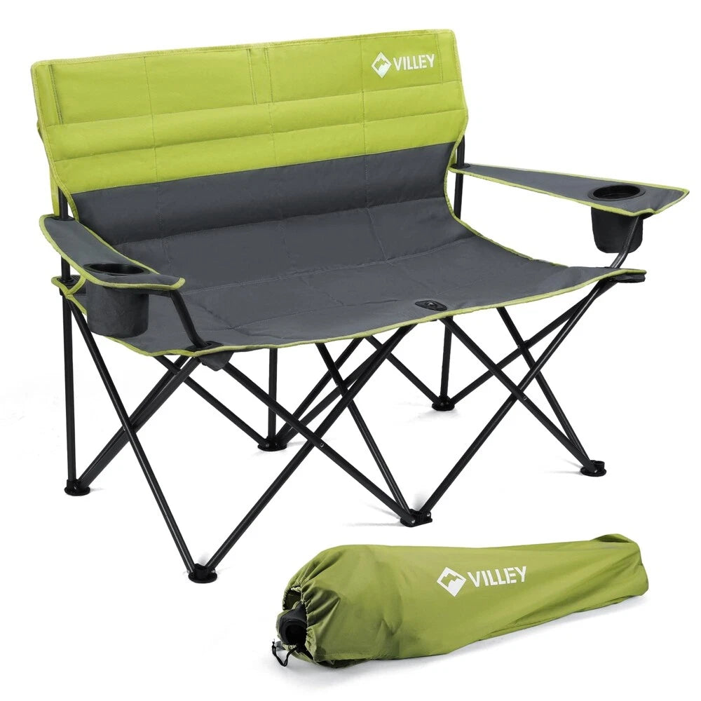 Folding Double Camping Chair Extra Wide Loveseat Heavy Duty Camping