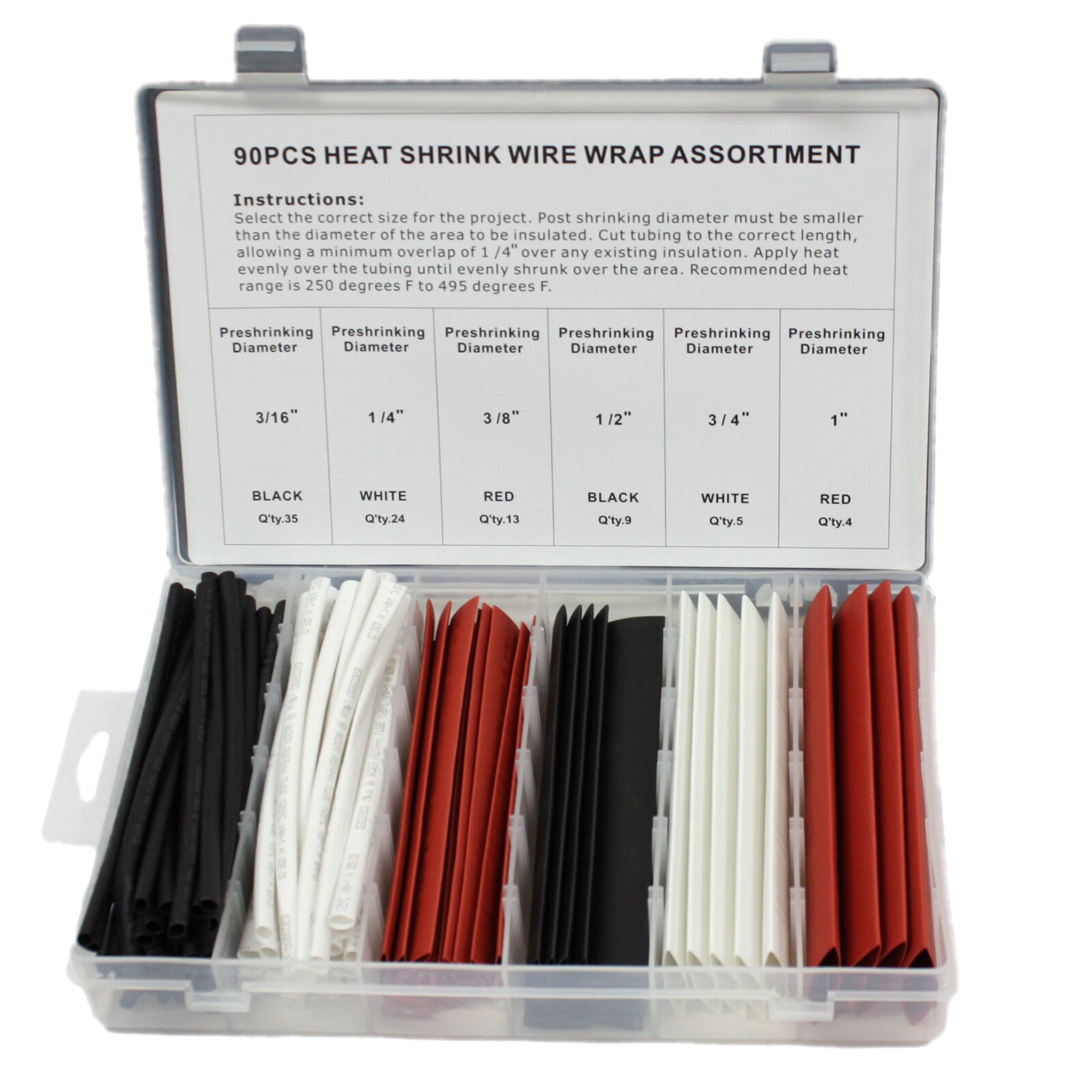 90 pcs Heat Shrink Wire Wrap Assortment Color Coded Insulated Tubing Electrical