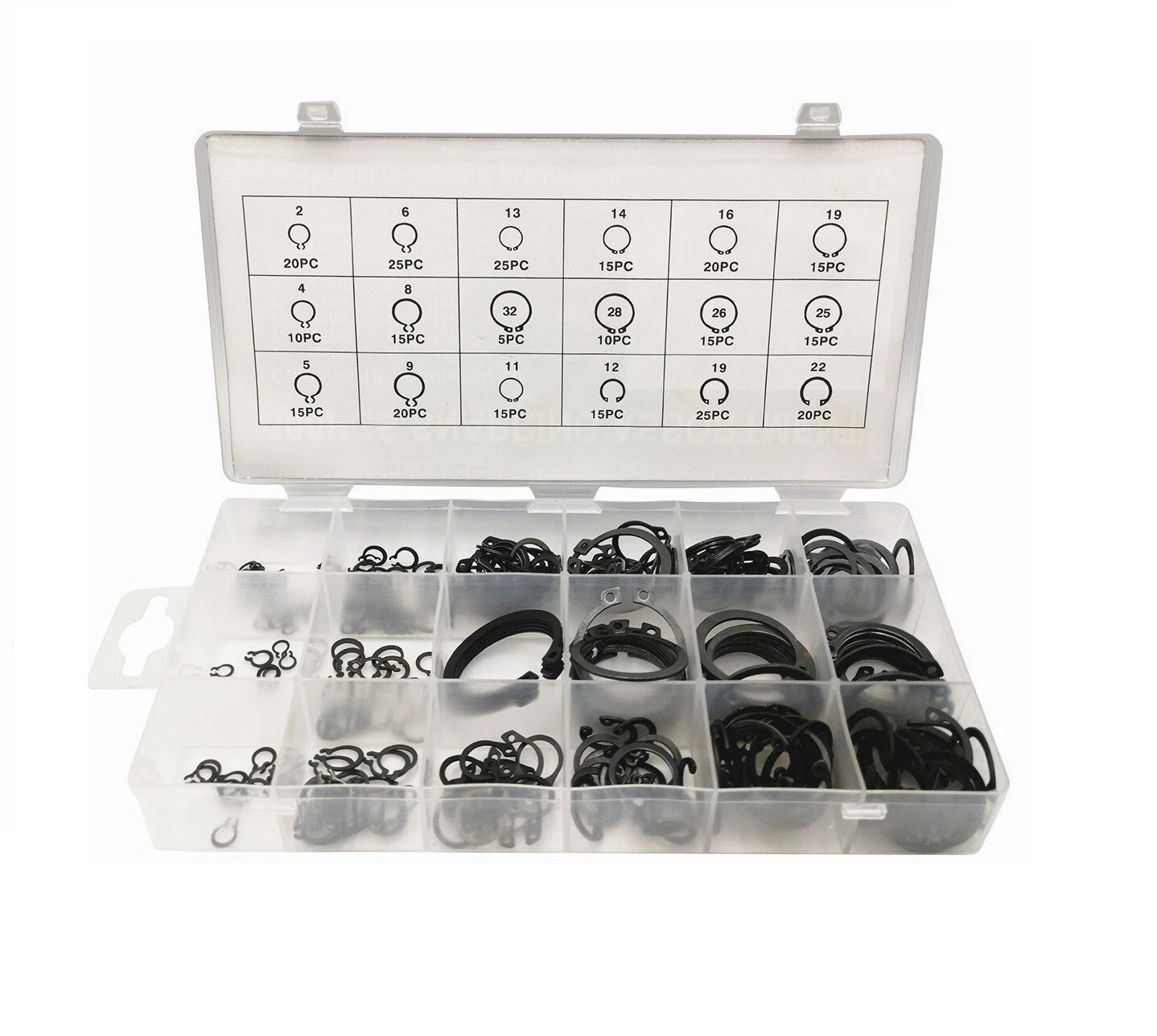300pc 3-32mm Metric Sizes Internal &amp; External Circlip Snap Retaining Ring Assort