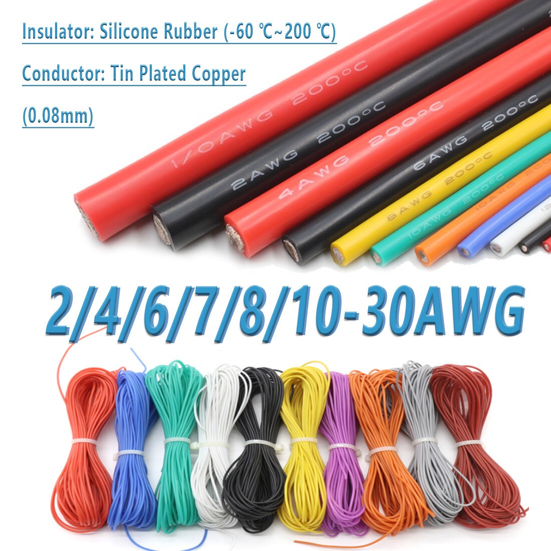Flexible Silicone Wire Cable 2/4/6/7/8/10-30AWG