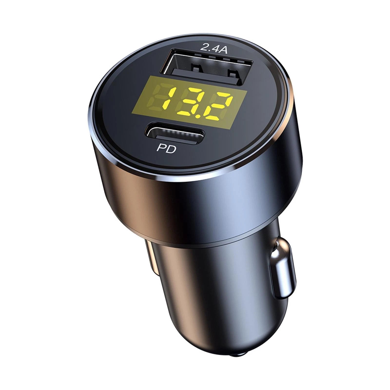 18W Pd Type-c+usb Qc3.0 Fast Car Charger Led Digital Display 12V/24V