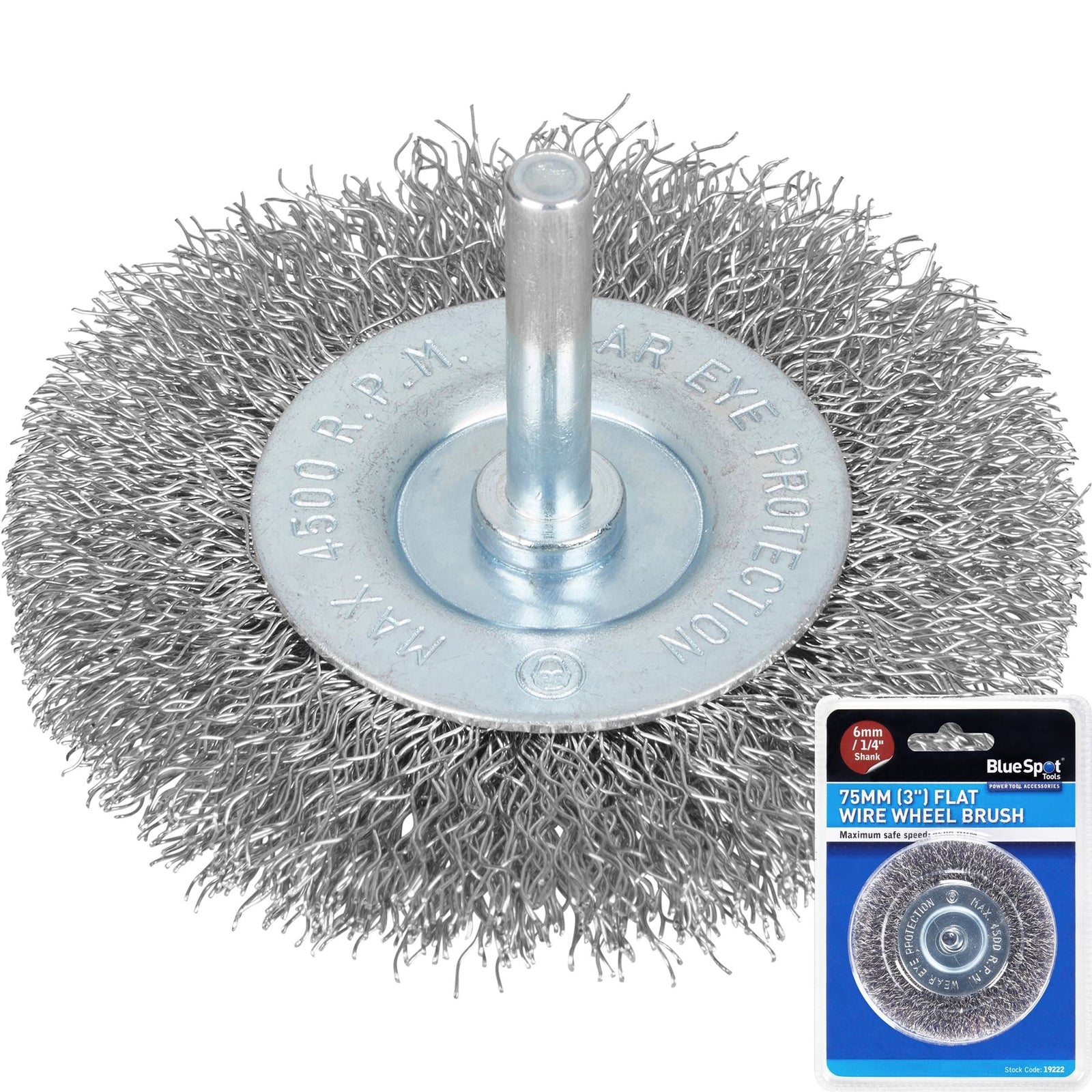 BlueSpot Rotary Flat Steel Wire Brush Crimp  wheel For Drill 75mm 3"Opens in a n