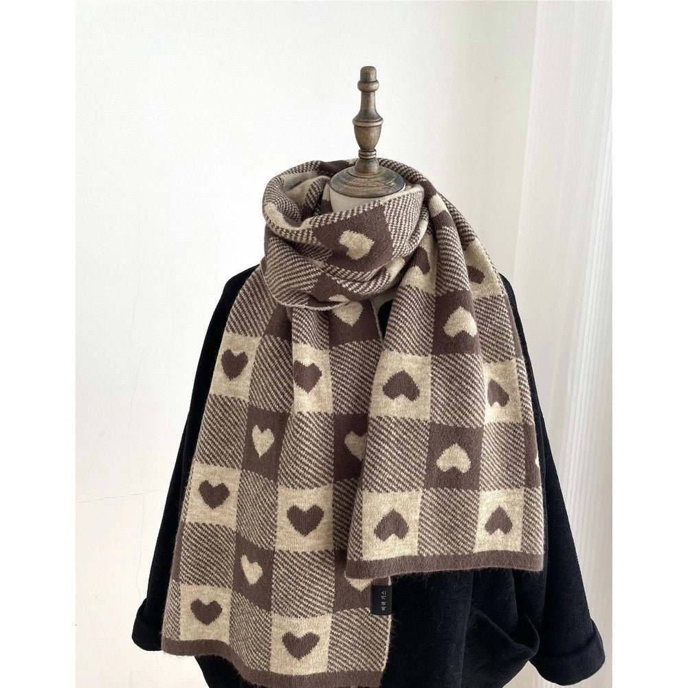 For Students Knitted Heart Scarf Casual Daily Wear Love Motif