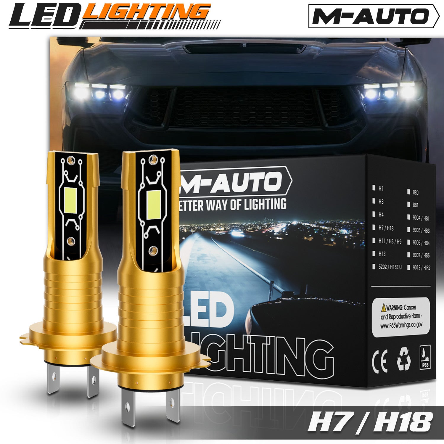 2x HB4 9006 6500K LED Headlight Bulbs