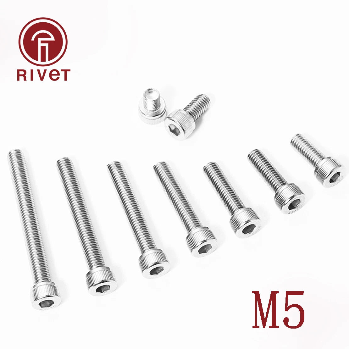 10/25/50/100pc<wbr/>s DIN912 M5 Stainless Steel 304 Hex Bolts Socket Cap Screws Head