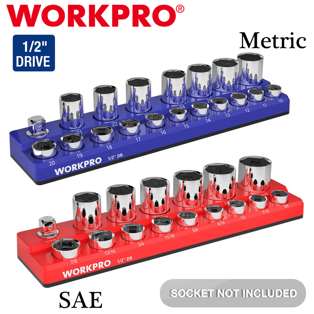 WORKPRO 1/2" SAE/METRIC Magnetic Socket Organizer 16/19PCS Standard