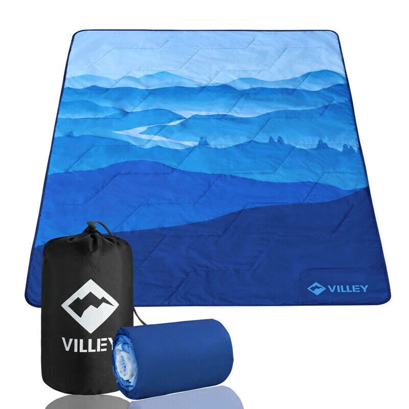 VILLEY Park Picnic Blanket 3-Layer Camping Blanket Washable Water Repellent Blue