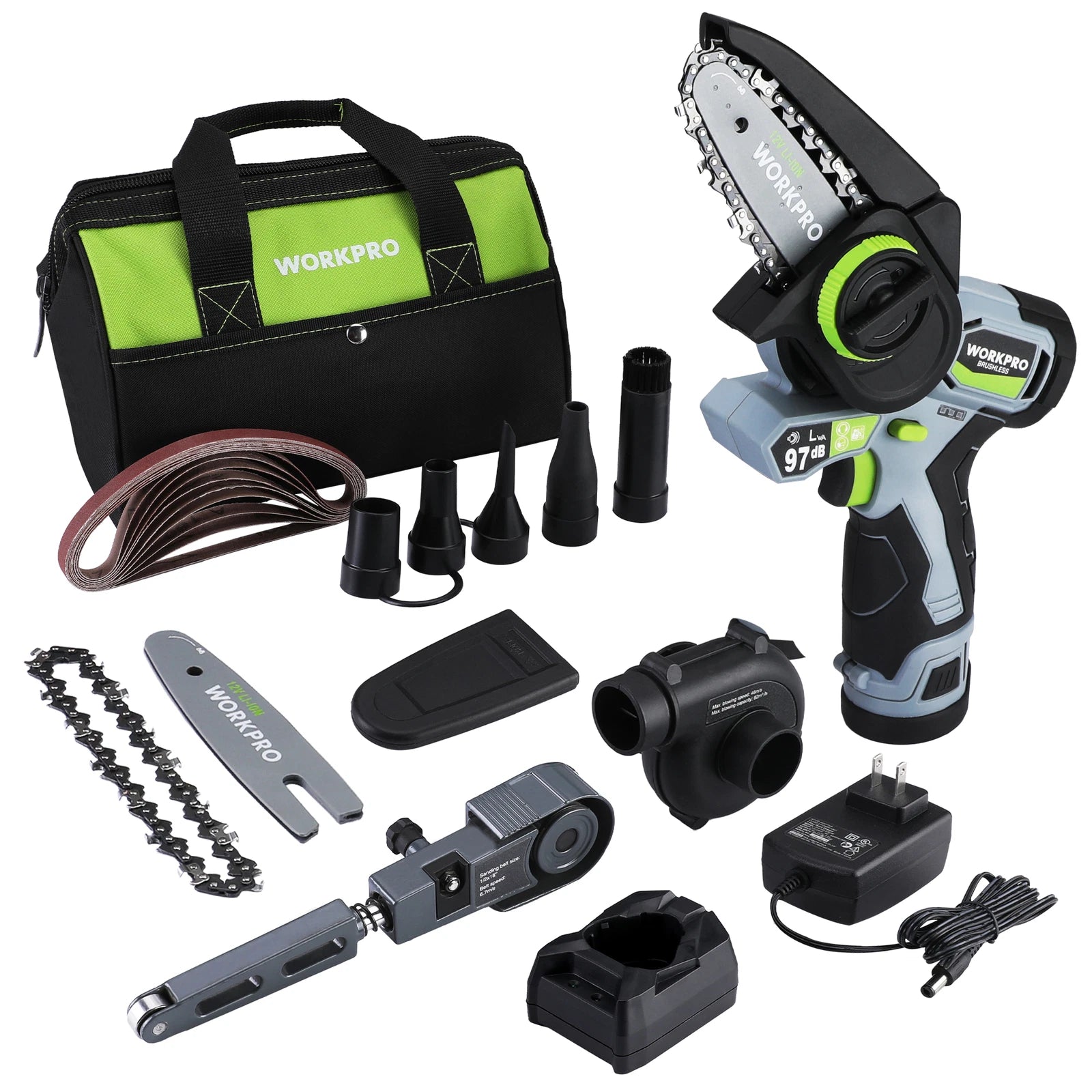 3-in-1 Mini Chain Saw Electric Blower Cordless Detail Belt Sander