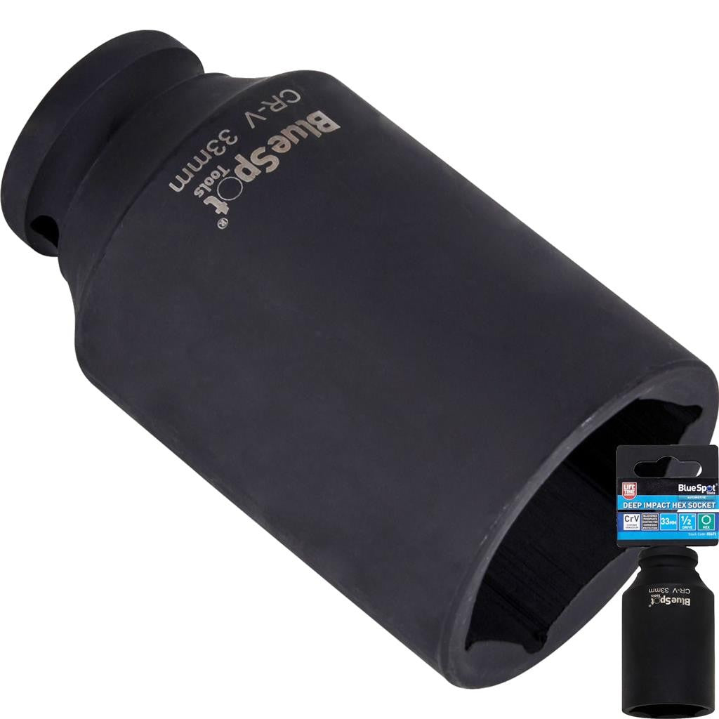 Bluespot 33mm Deep Socket Impact Hex 6 Point Single Crv Steel 1/2"