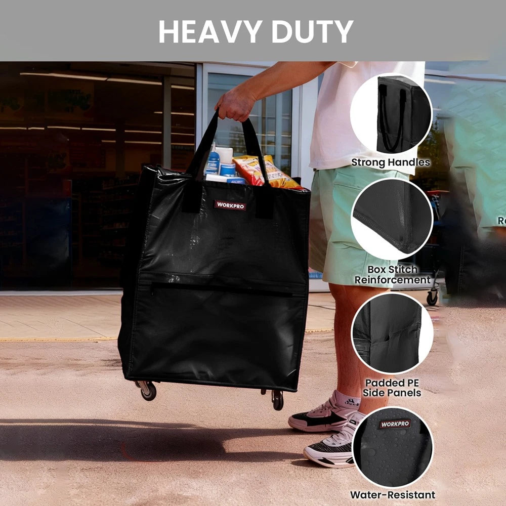Medium Reusable Grocery Bag 4 Wheel Heavy Duty Rolling Shop Tote