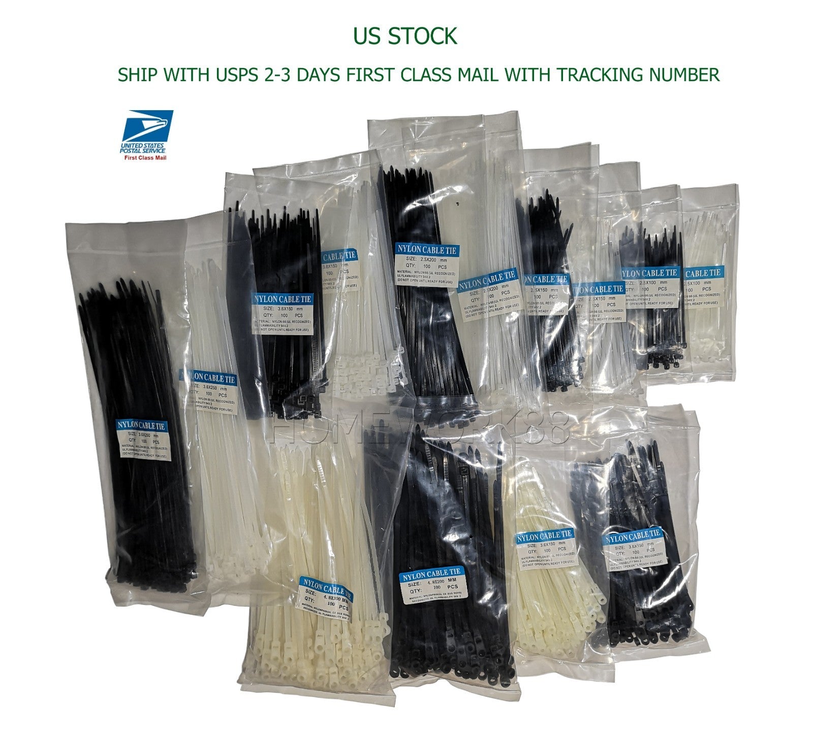 Cable Ties , Black , White UV Weather Resistant , 18 ,