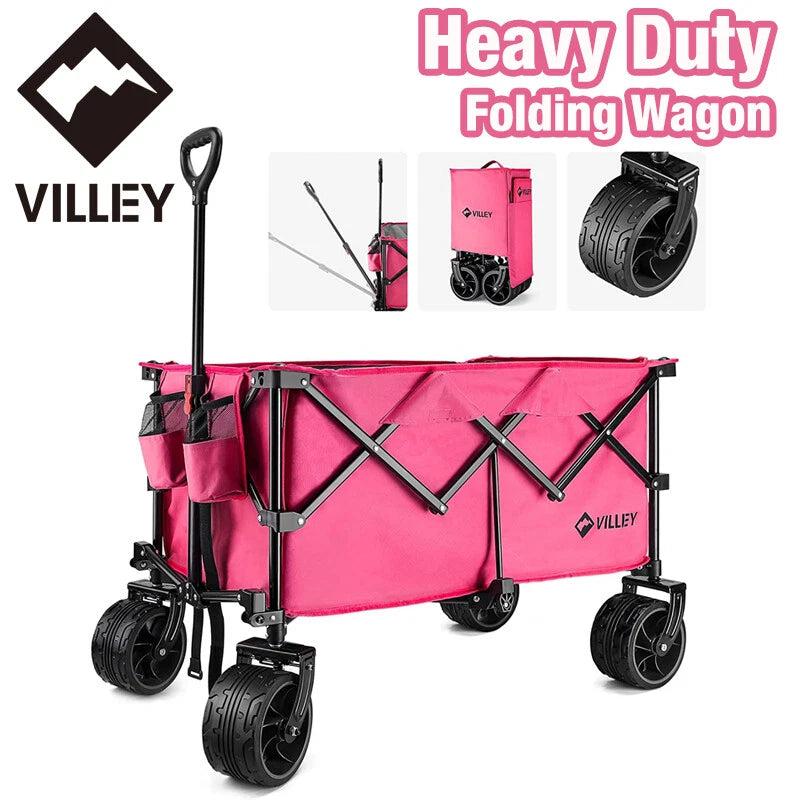 VILLEY Collapsible Wagon Enlarged Folding Beach Wagon Cart 225lbs Load Capacity