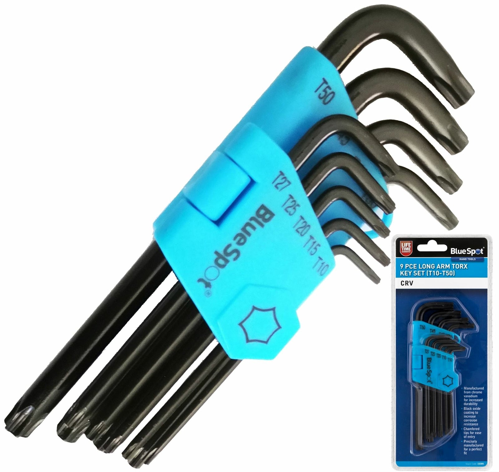 Bluespot Long Arm Star Torx Allen Key Wrench Set T10 - T50 9 Pc by BlueSpot