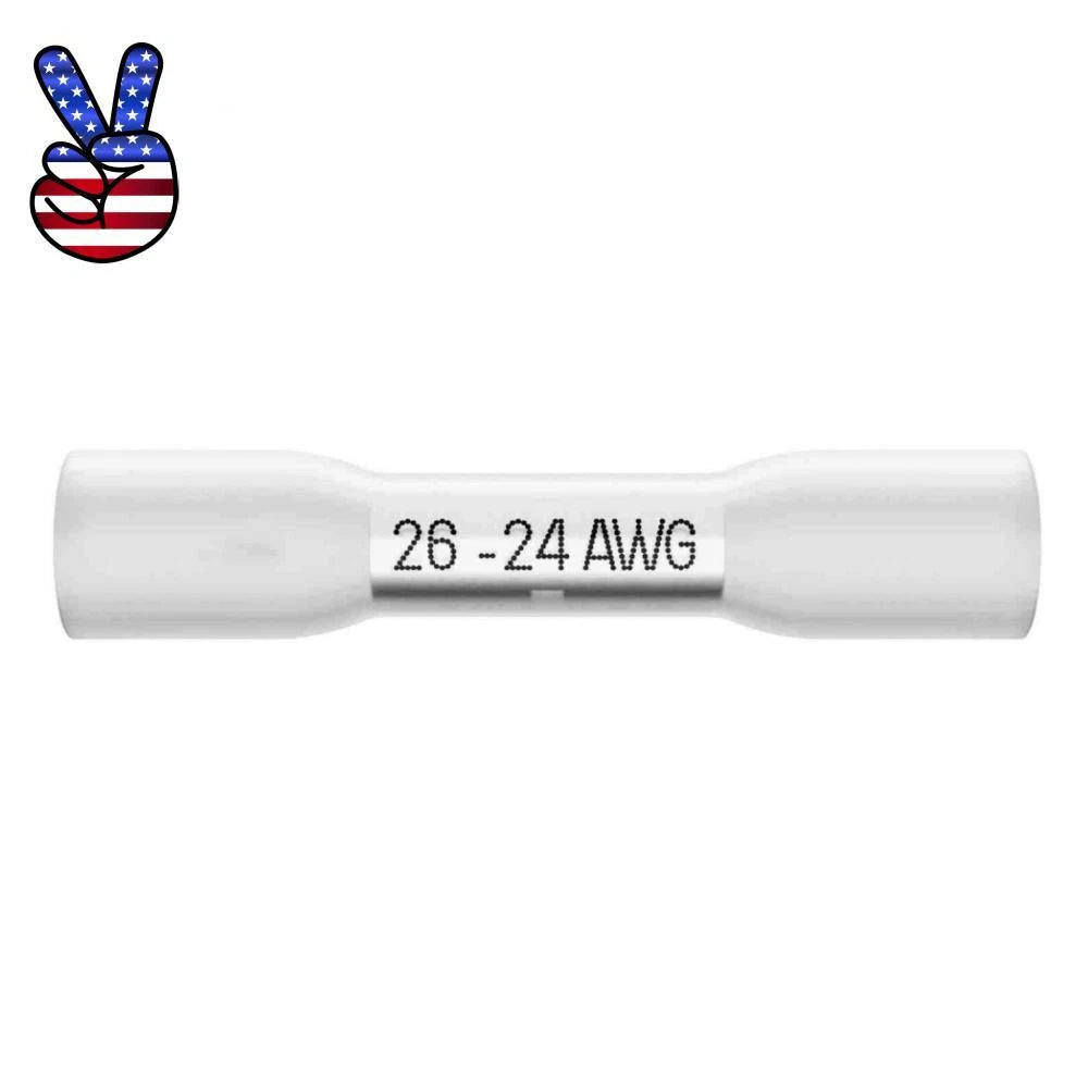 26-24awg White Heat Shrink Butt Wire Splice Connector Crimp Terminals