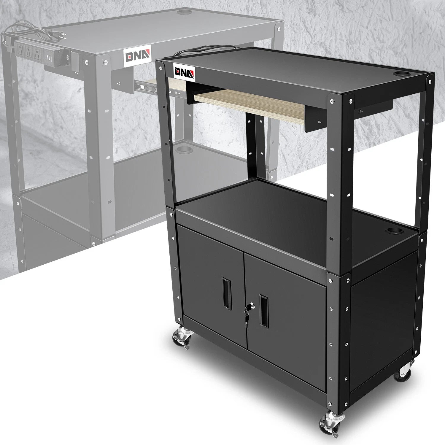 Av Cart Media Cart 22-42 Inch Height Adjustable Shelf Rolling