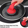 HAUSHOF Cast Iron Scrubber Long Handle Chainmail Scrubber Wire Brush