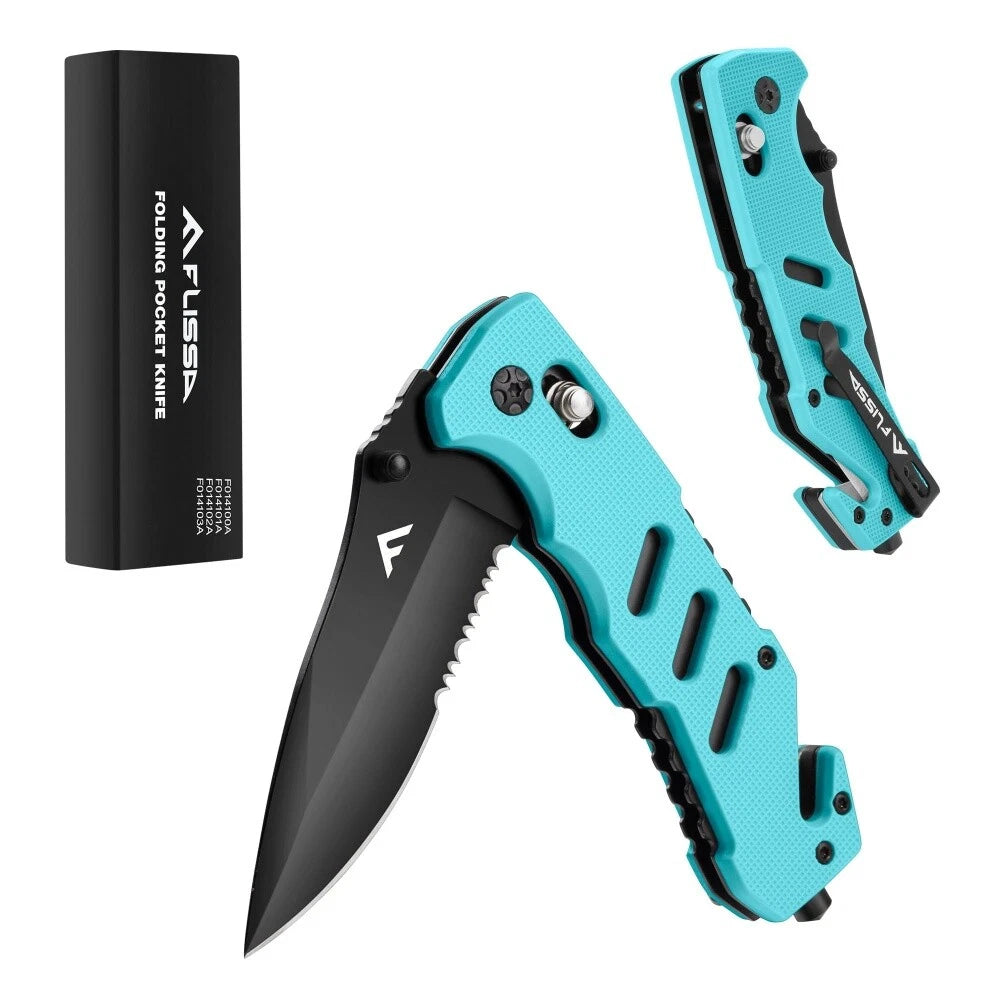 Flissa Survival Knife Folding Pocket Knife Glass Breaker Seatbelt