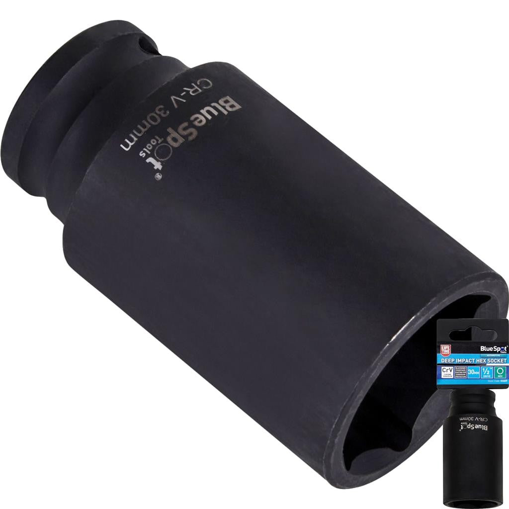 Bluespot 30mm Deep Socket Impact Hex 6 Point Single Crv Steel 1/2"